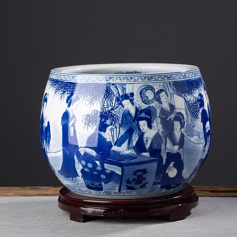 Hand-Painted Blue-and-White Treasure Basin Living Room Decorative Piece